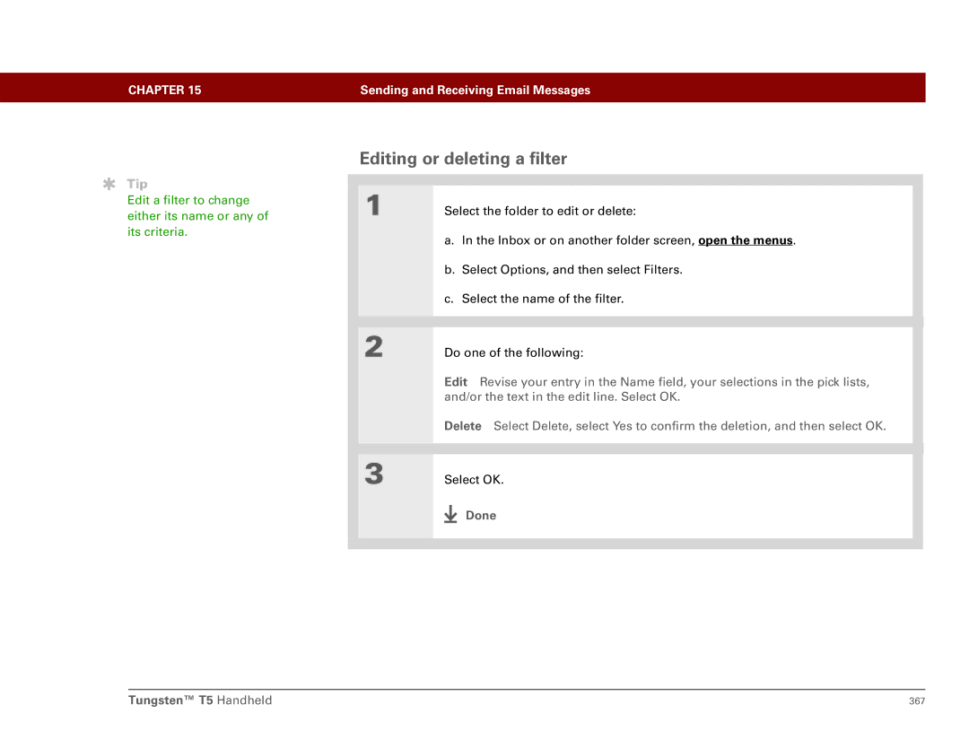 Palm Tungsten T5 manual Editing or deleting a filter 