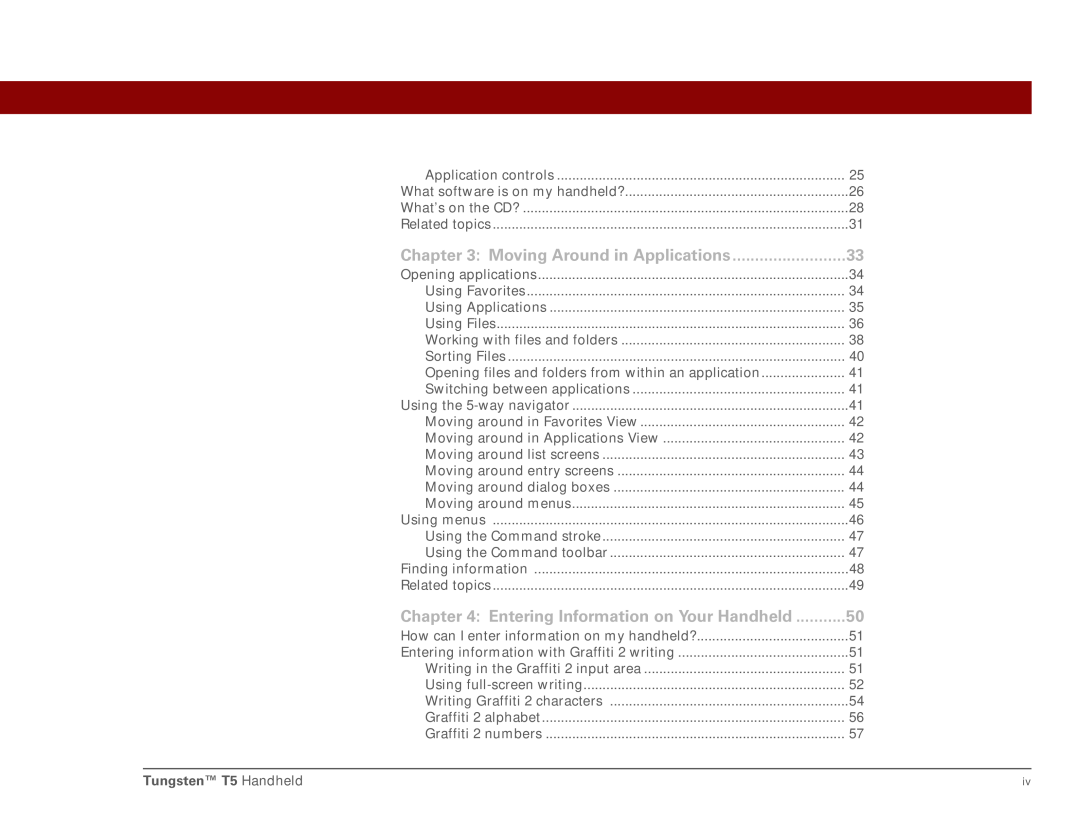 Palm Tungsten T5 manual Moving Around in Applications 