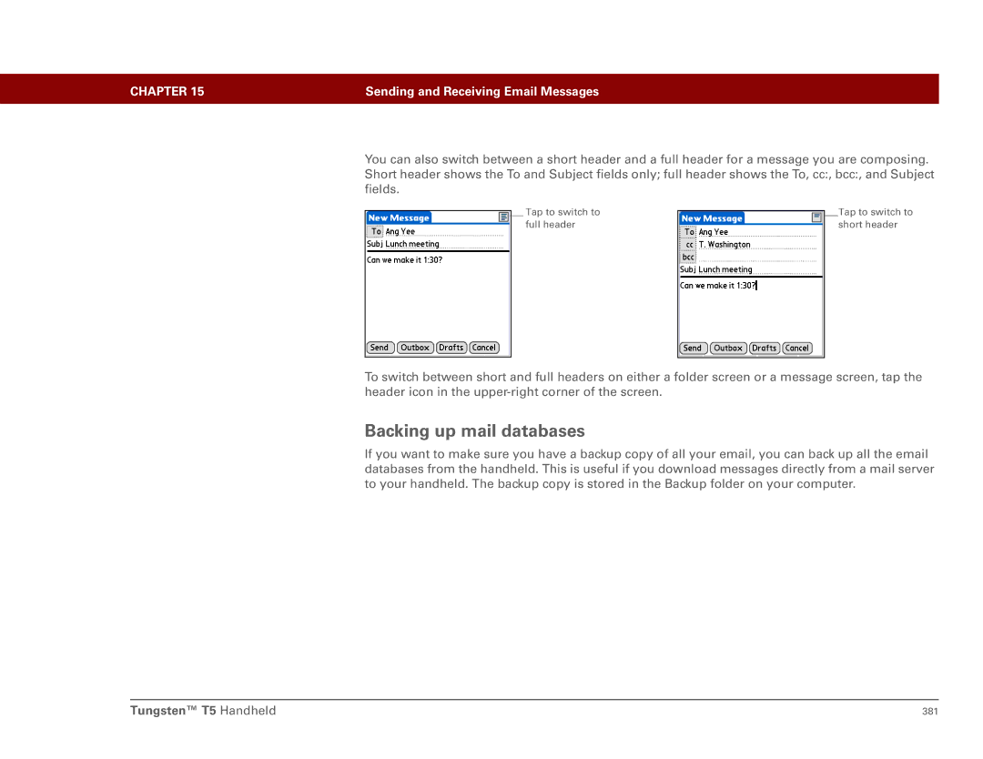 Palm Tungsten T5 manual Backing up mail databases 