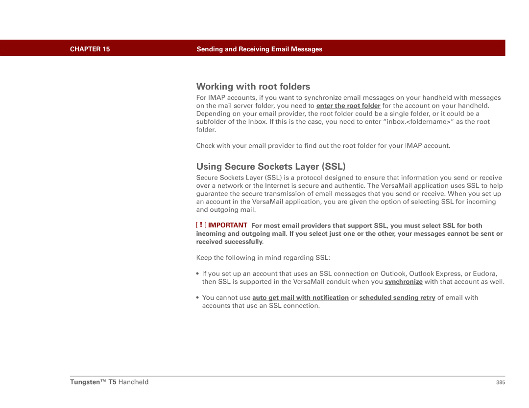 Palm Tungsten T5 manual Working with root folders, Using Secure Sockets Layer SSL 