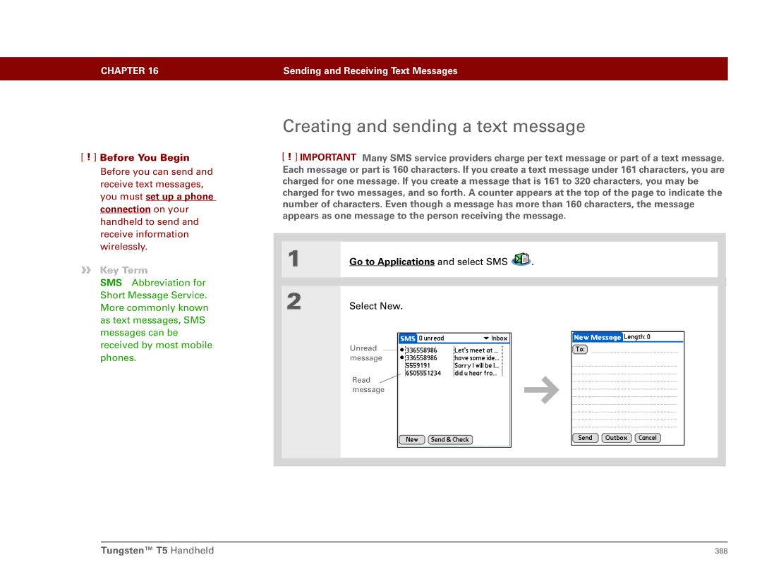 Palm Tungsten T5 manual Creating and sending a text message 