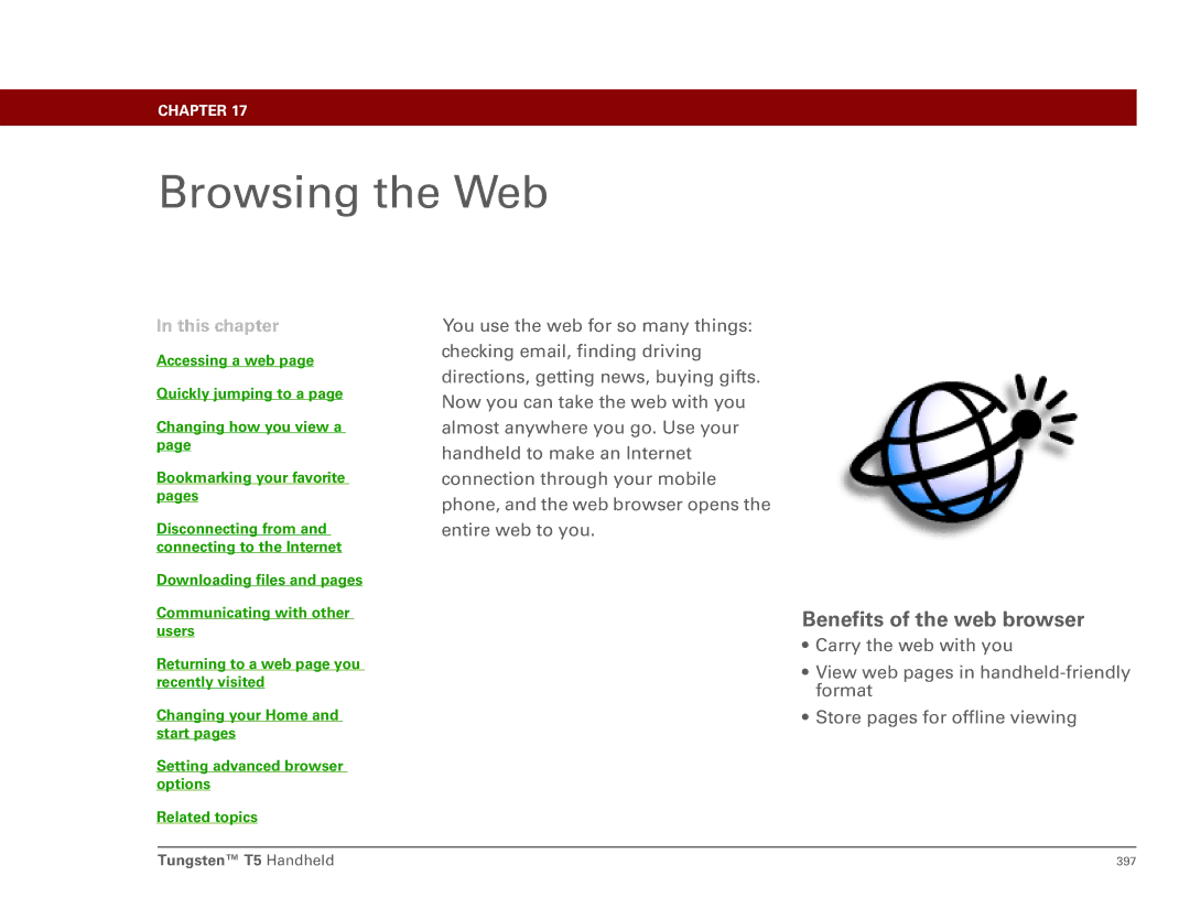 Palm Tungsten T5 manual Browsing the Web, Benefits of the web browser 