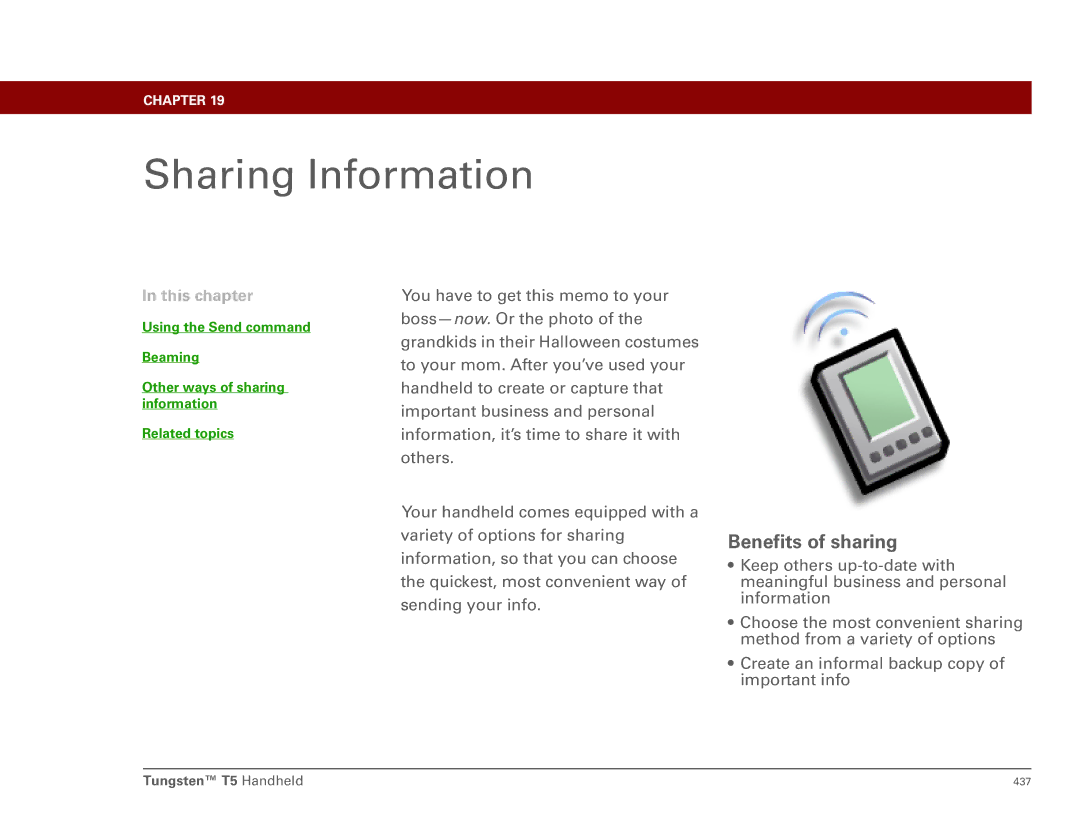 Palm Tungsten T5 manual Sharing Information, Benefits of sharing 