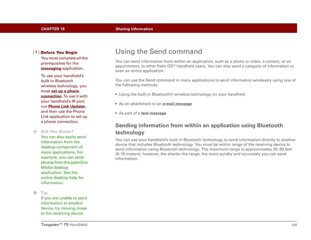 Palm Tungsten T5 manual Using the Send command 