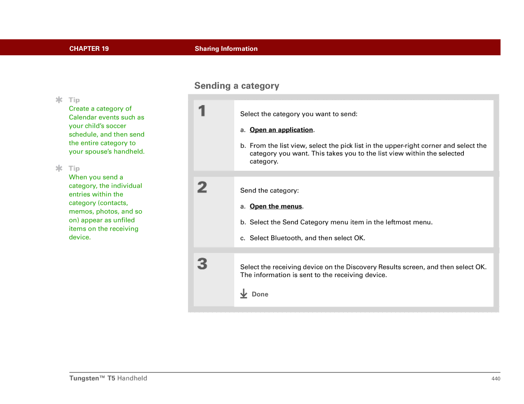 Palm Tungsten T5 manual Sending a category 