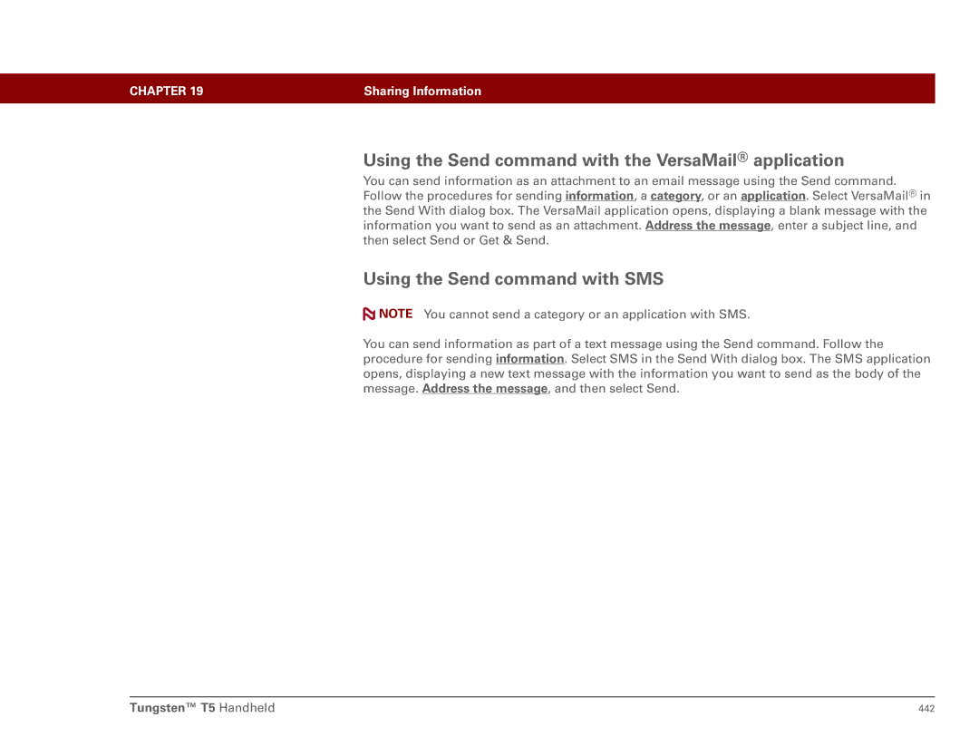 Palm Tungsten T5 manual Using the Send command with the VersaMail application, Using the Send command with SMS 