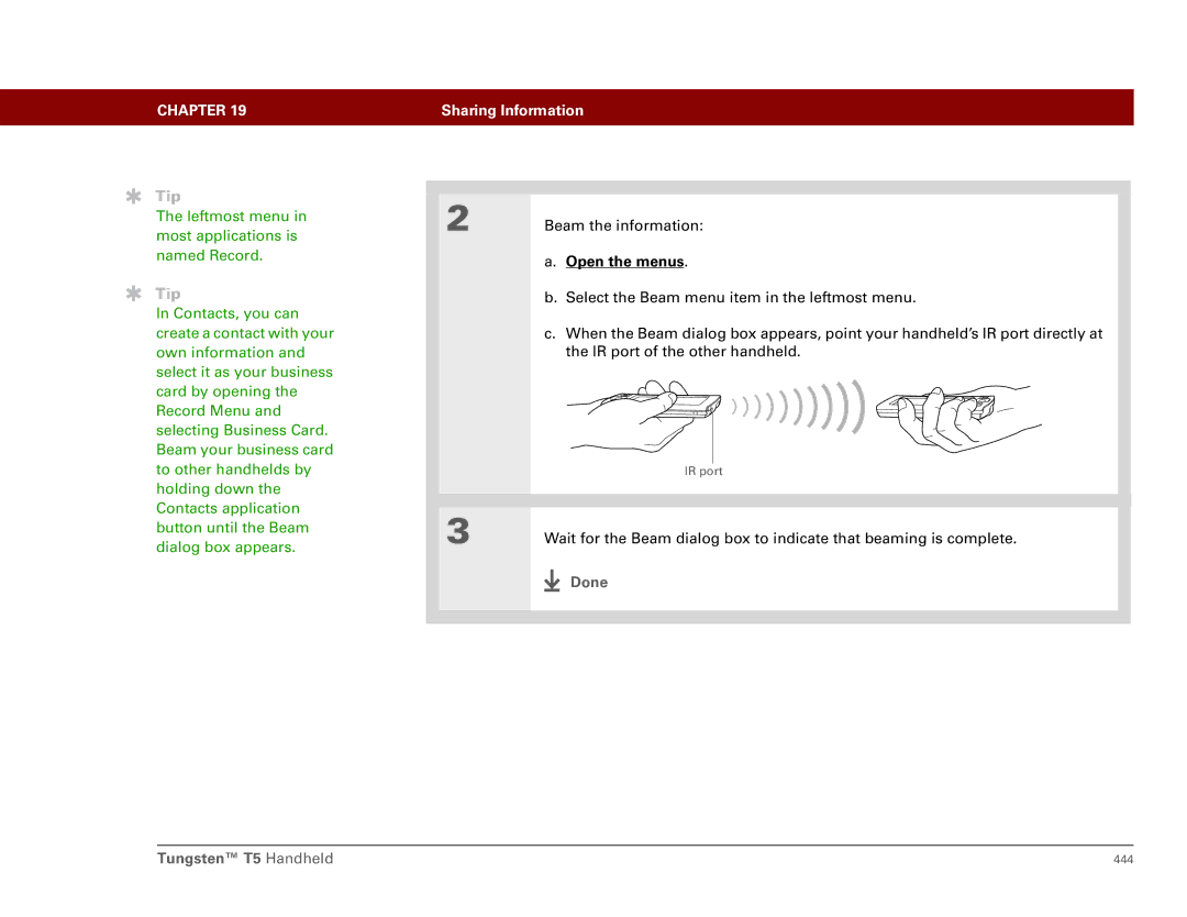 Palm Tungsten T5 manual Leftmost menu in most applications is named Record 