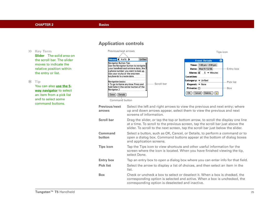 Palm Tungsten T5 manual Application controls 