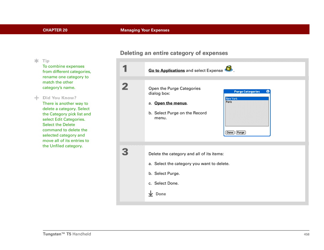 Palm Tungsten T5 manual Deleting an entire category of expenses 