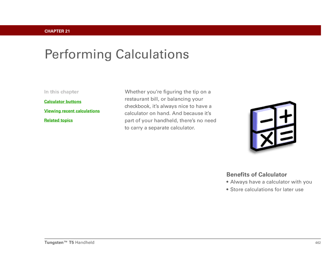 Palm Tungsten T5 manual Performing Calculations, Benefits of Calculator 