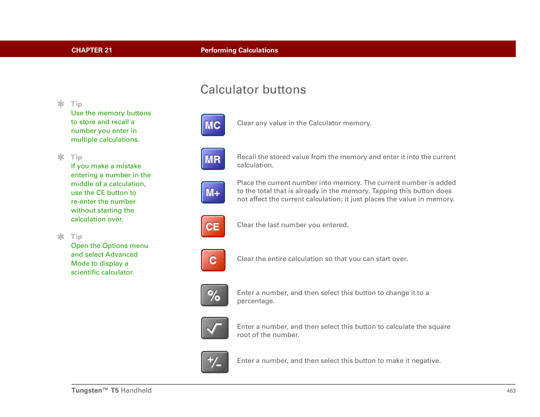 Palm Tungsten T5 manual Calculator buttons 