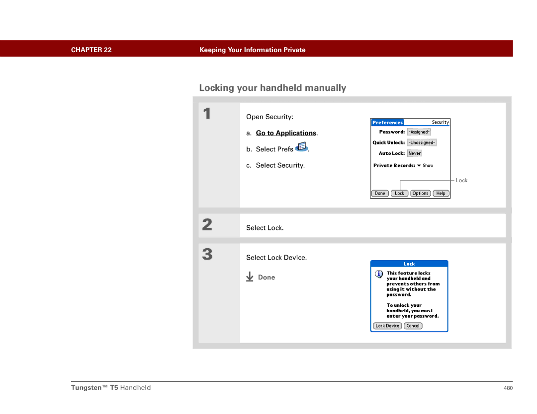 Palm Tungsten T5 Locking your handheld manually 