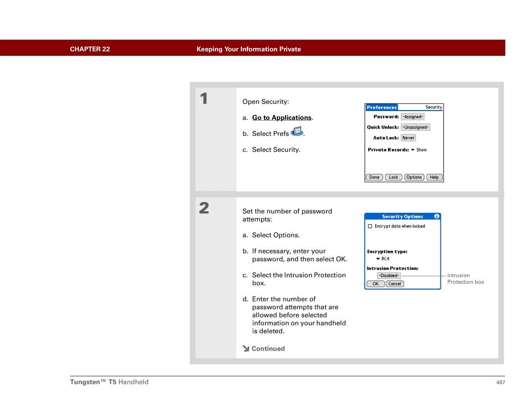 Palm Tungsten T5 manual Intrusion Protection box 