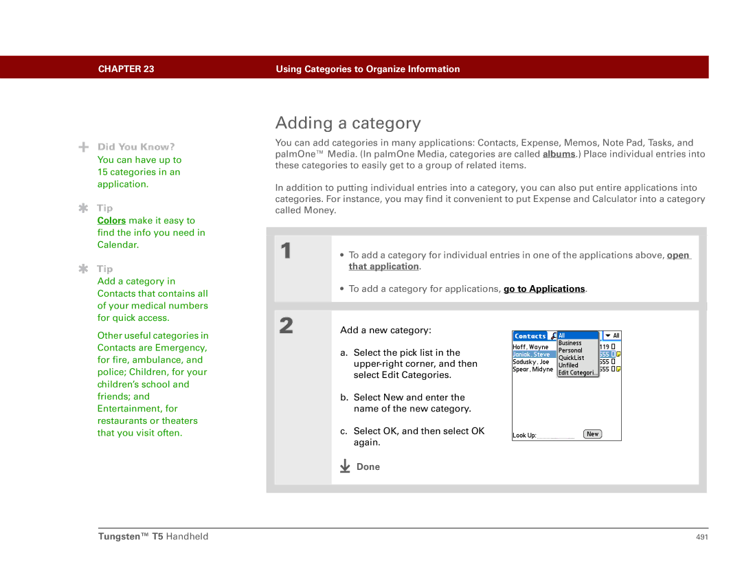 Palm Tungsten T5 manual Adding a category, That application 