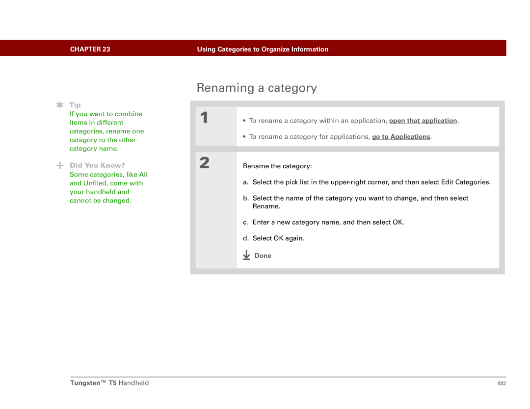 Palm Tungsten T5 manual Renaming a category 