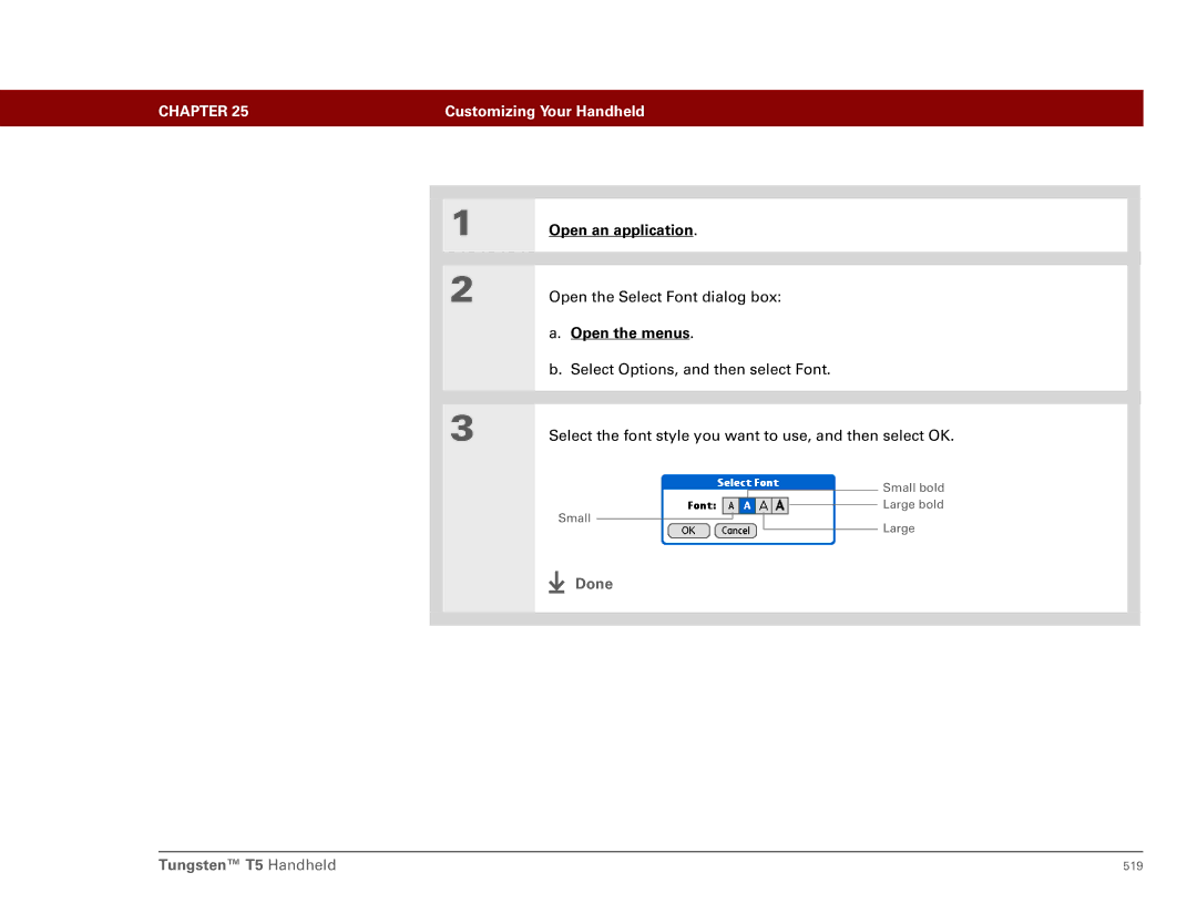 Palm Tungsten T5 manual Small bold Large bold 