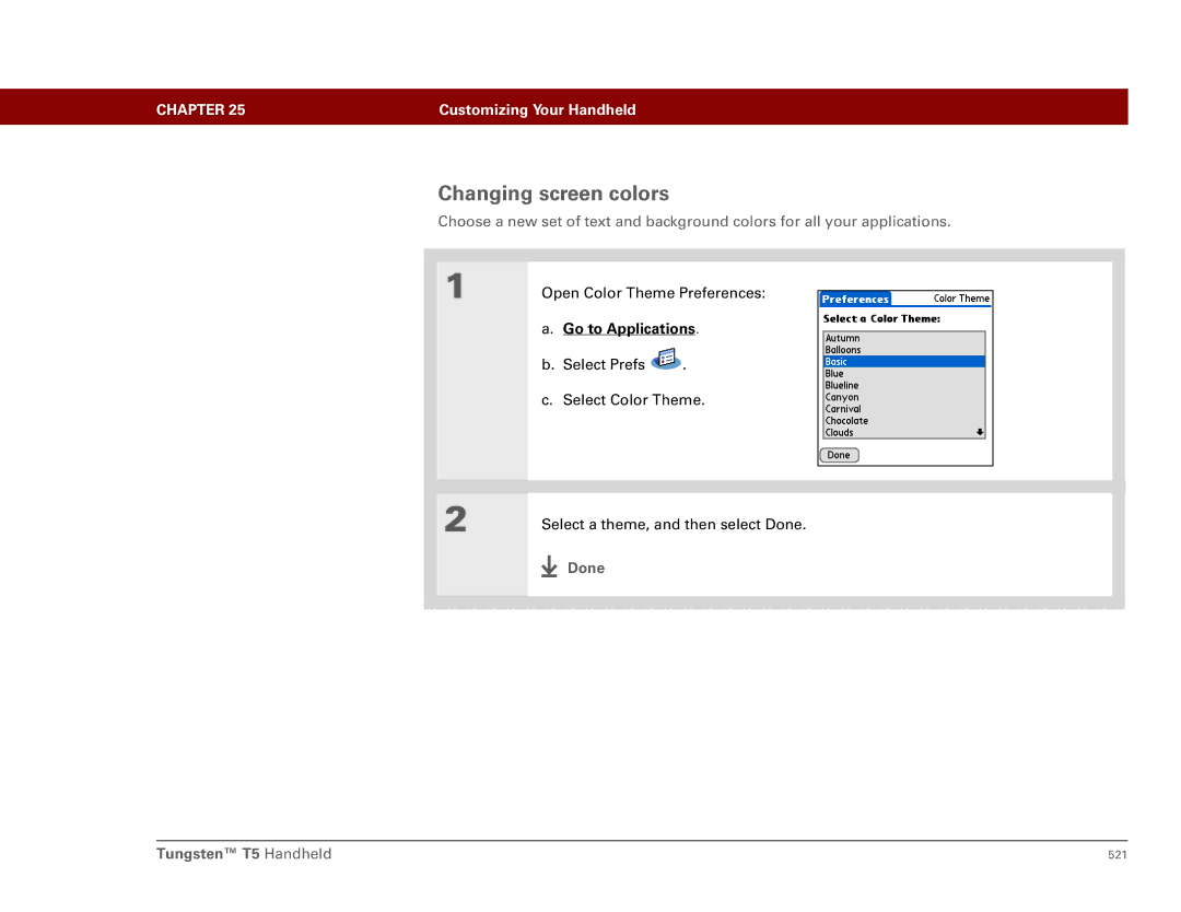 Palm Tungsten T5 manual Changing screen colors 