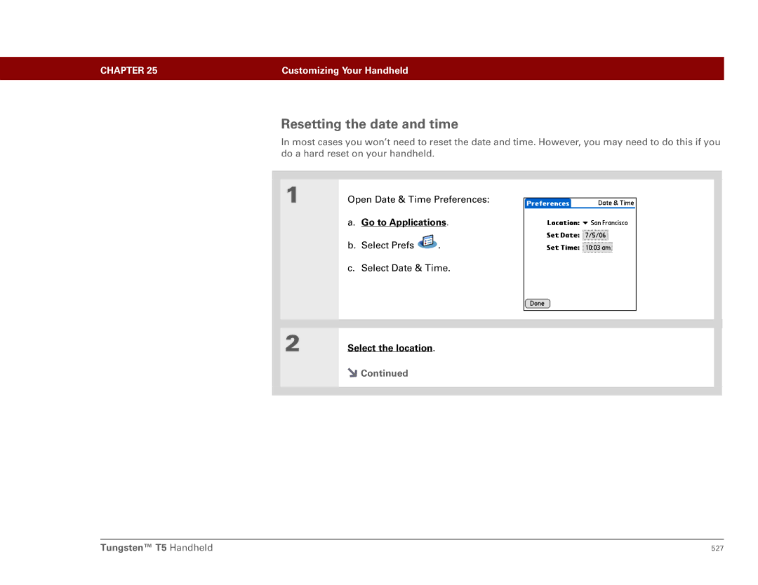 Palm Tungsten T5 manual Resetting the date and time 