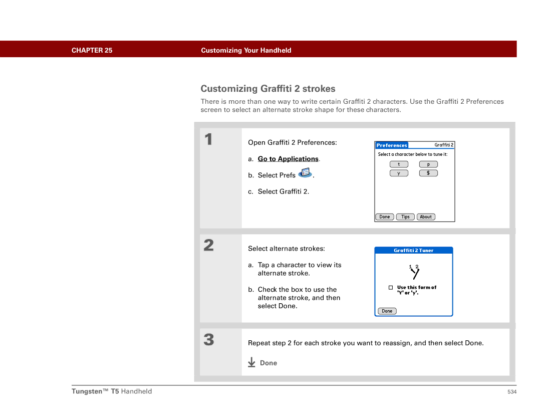 Palm Tungsten T5 manual Customizing Graffiti 2 strokes 