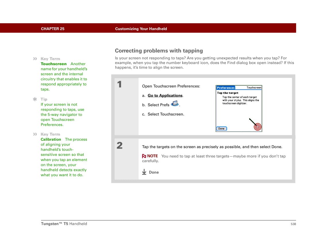 Palm Tungsten T5 manual Correcting problems with tapping 