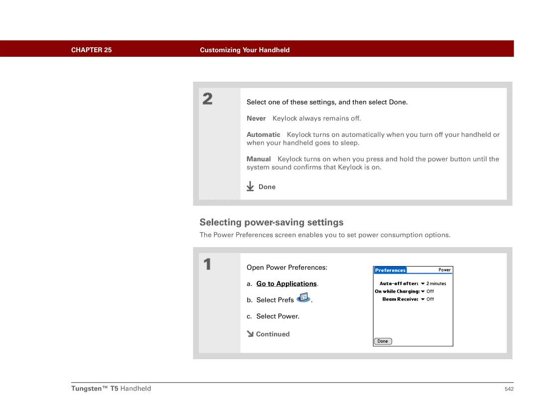 Palm Tungsten T5 manual Selecting power-saving settings 