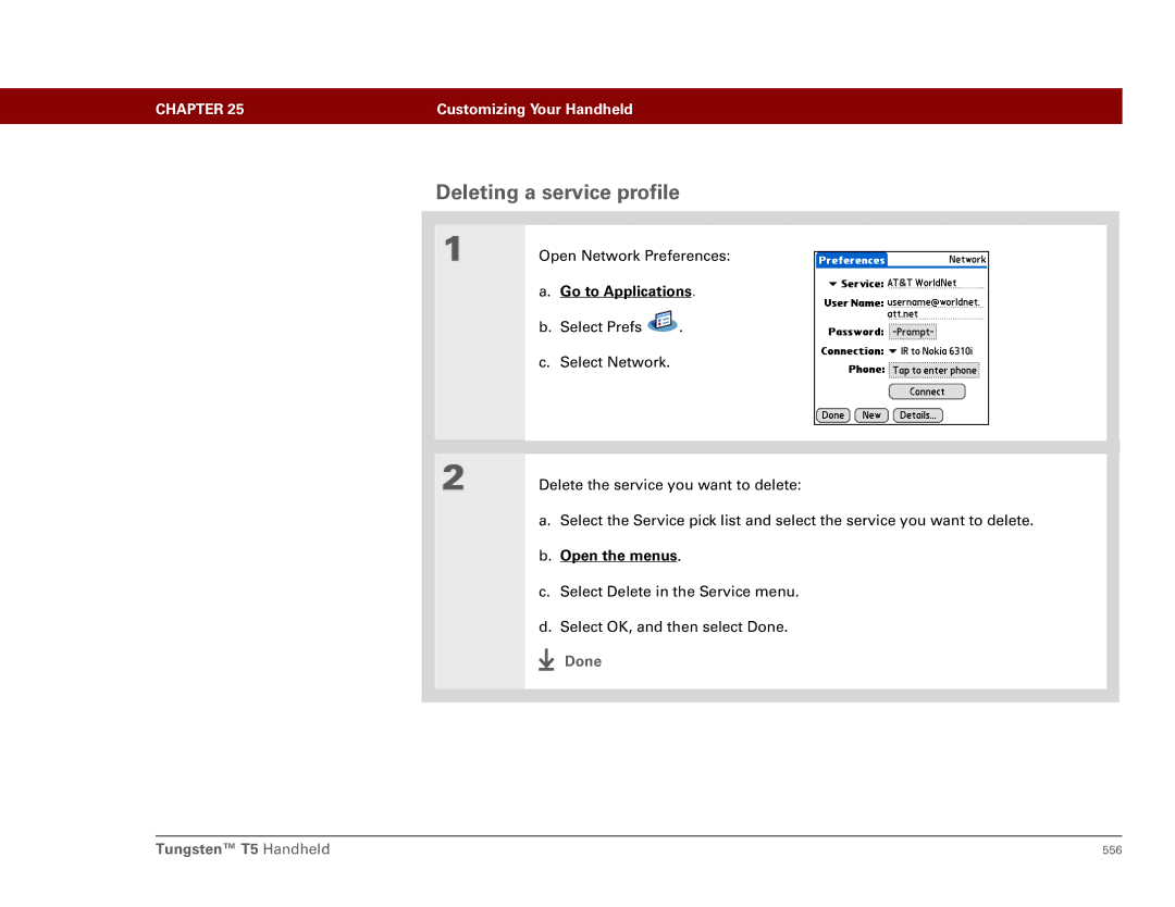 Palm Tungsten T5 manual Deleting a service profile 