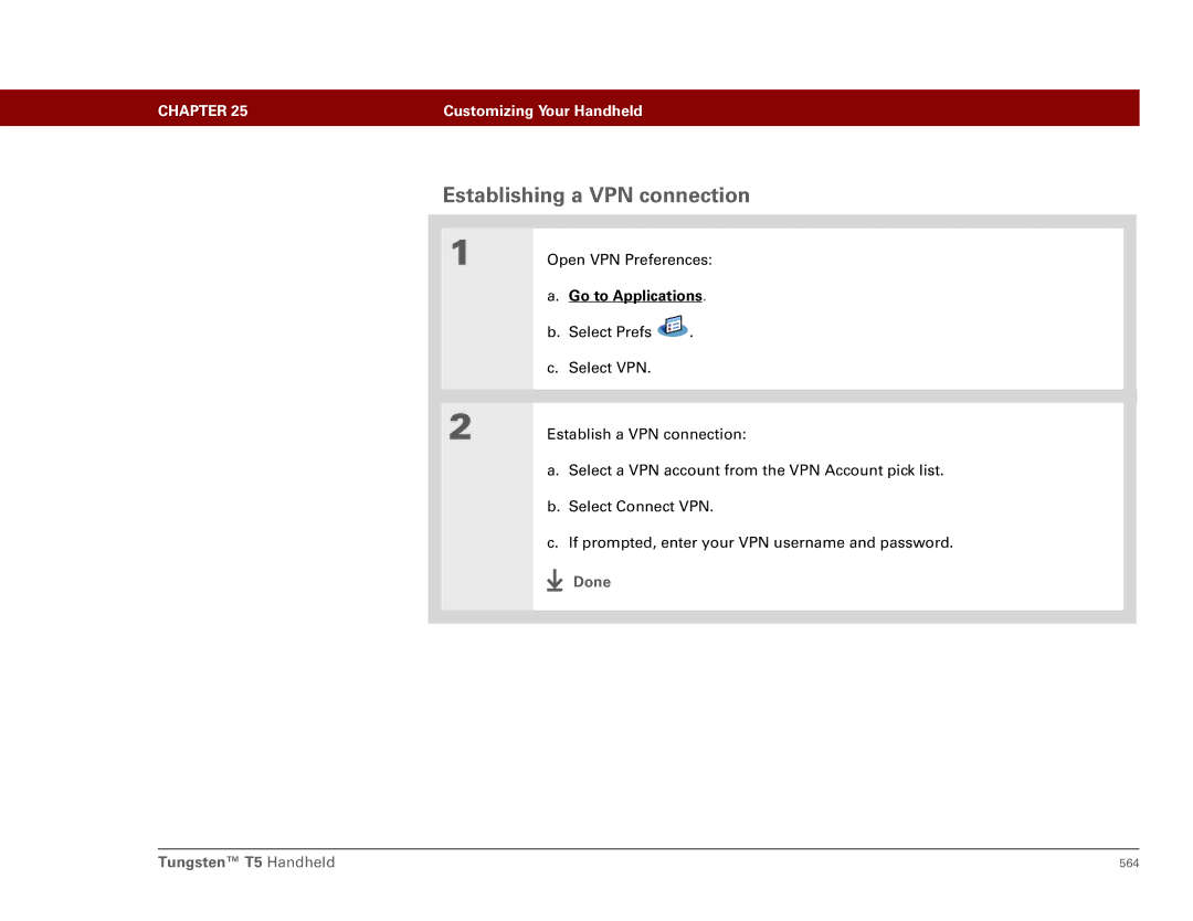 Palm Tungsten T5 manual Establishing a VPN connection 