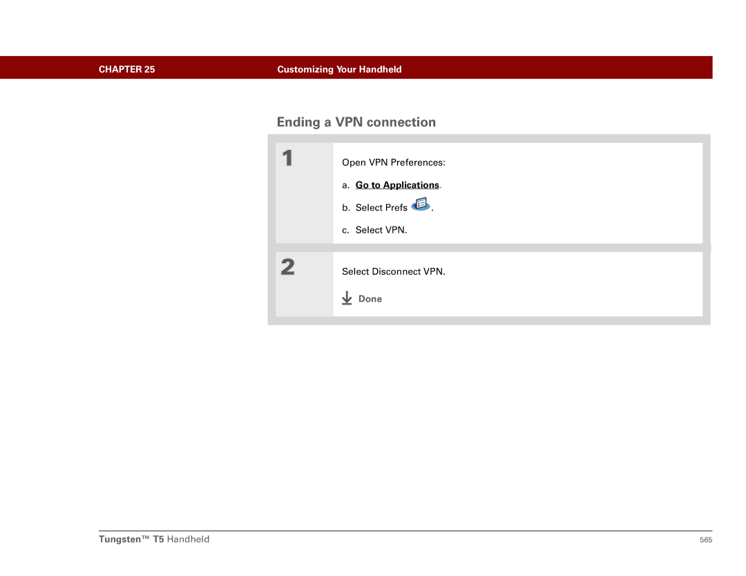 Palm Tungsten T5 manual Ending a VPN connection 