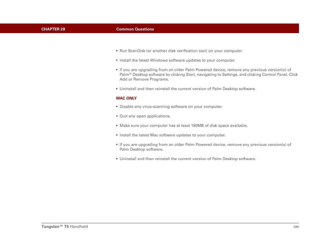 Palm Tungsten T5 manual Common Questions 