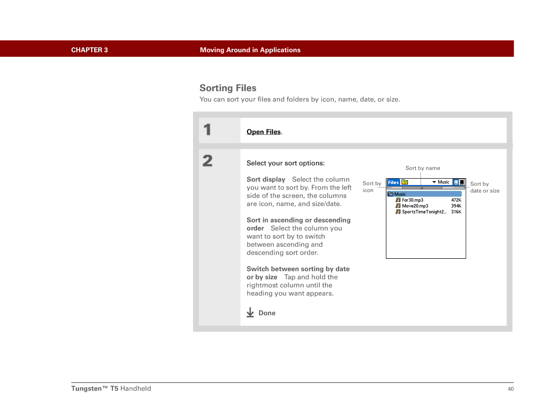 Palm Tungsten T5 manual Sorting Files 