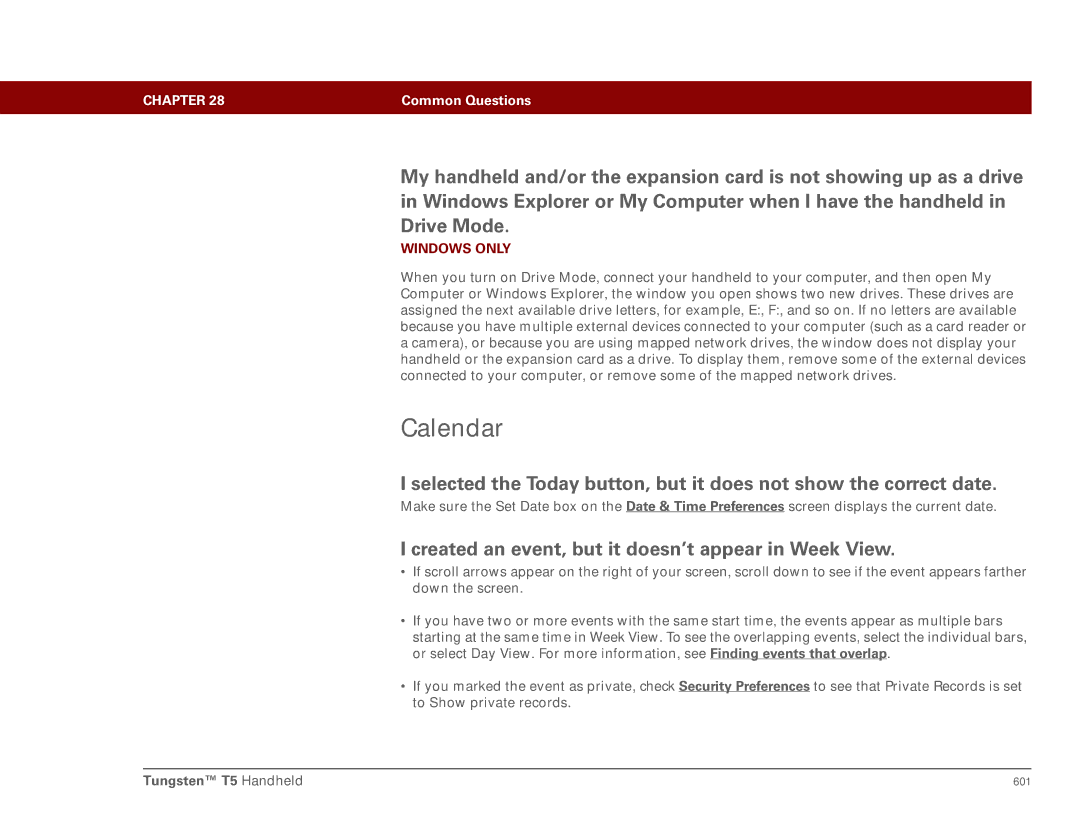 Palm Tungsten T5 manual Calendar, Created an event, but it doesn’t appear in Week View 