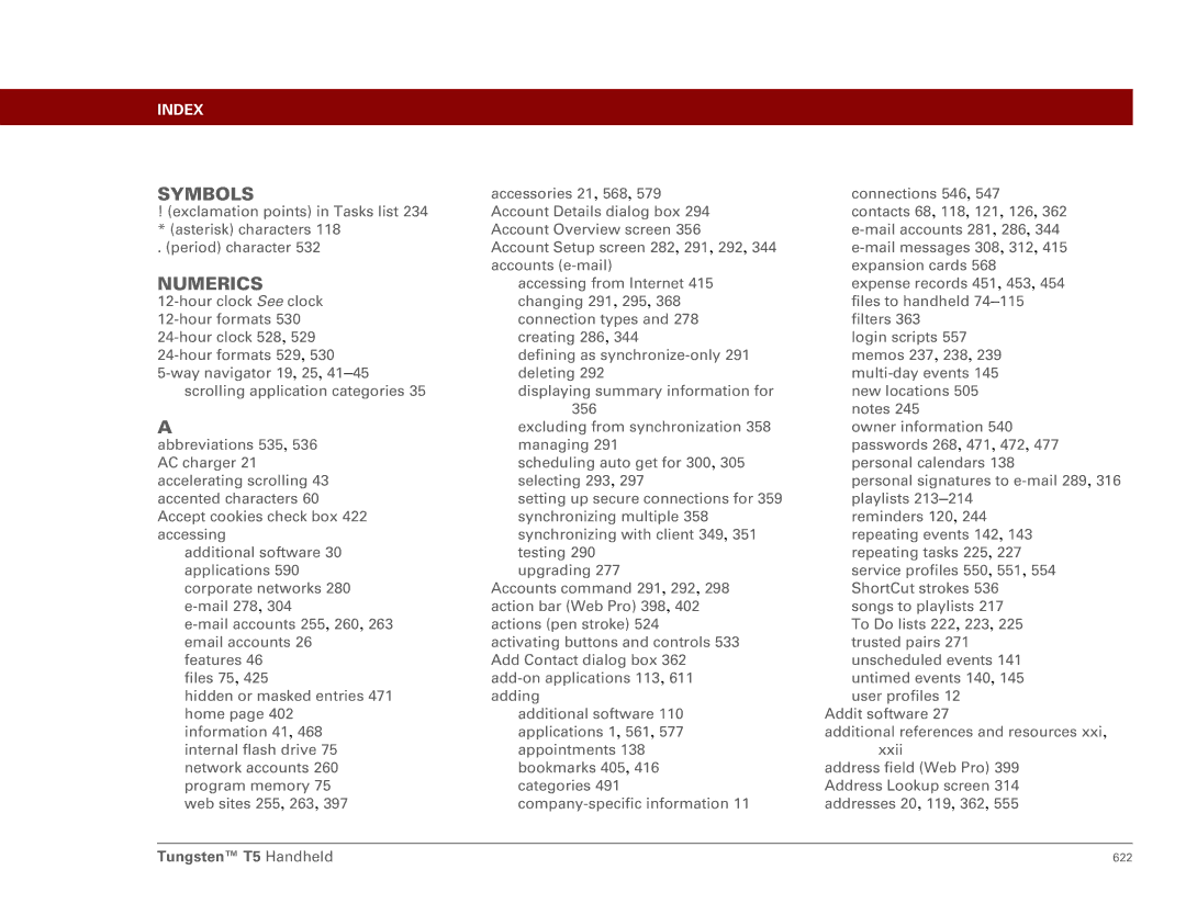 Palm Tungsten T5 manual Symbols 