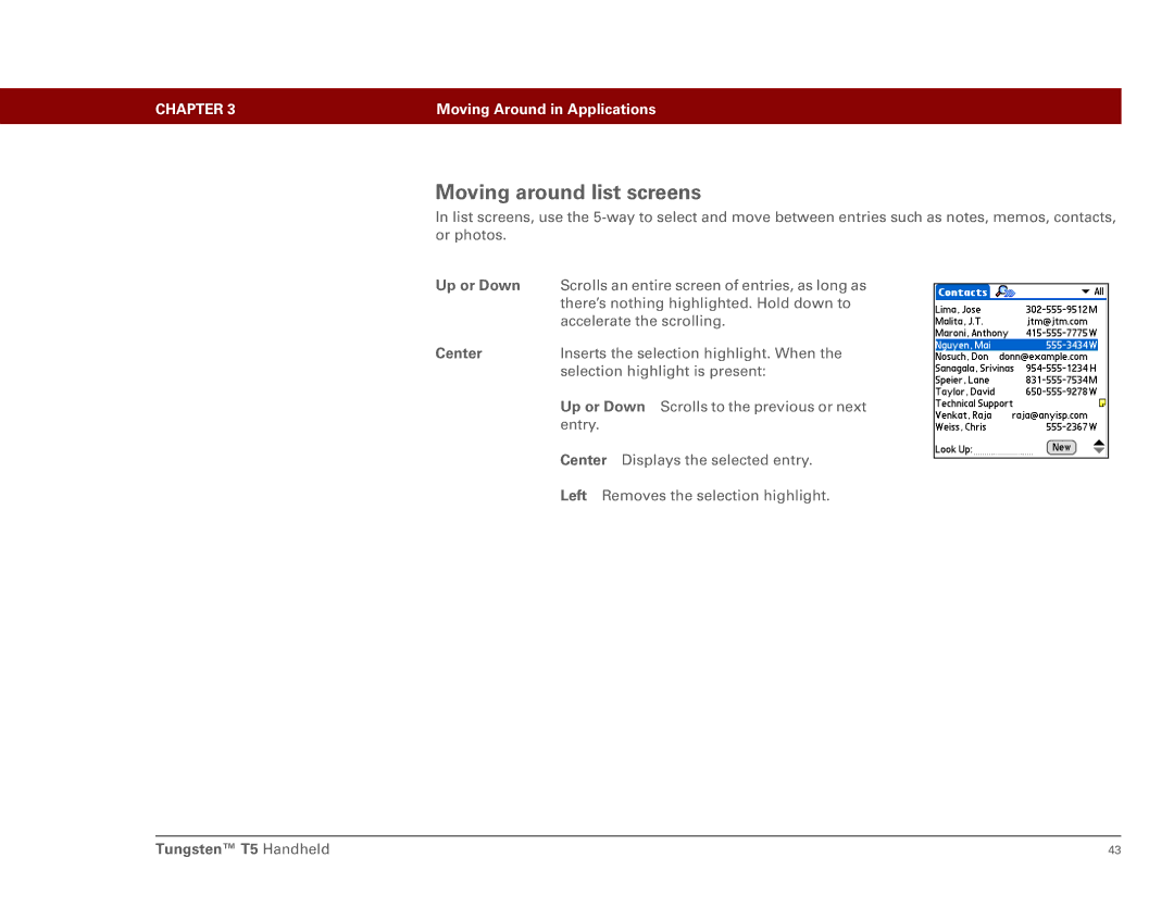 Palm Tungsten T5 manual Moving around list screens 