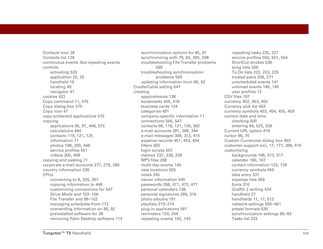 Palm Tungsten T5 manual 629 