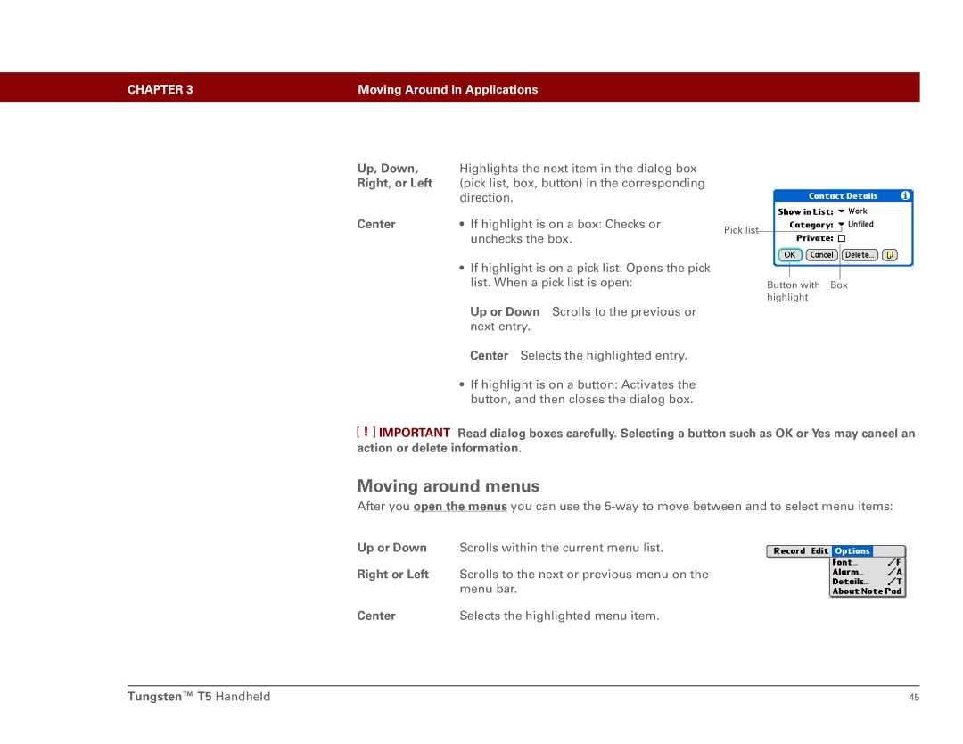 Palm Tungsten T5 manual Moving around menus 