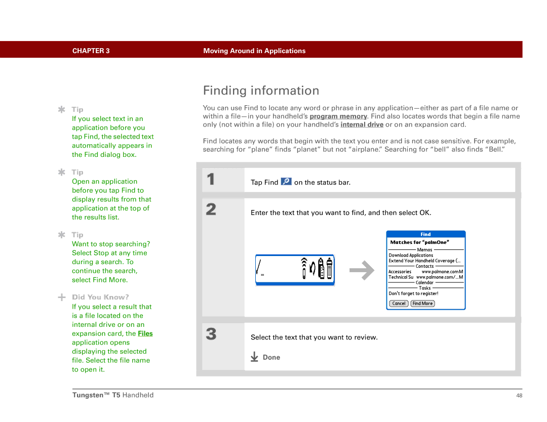 Palm Tungsten T5 manual Finding information 