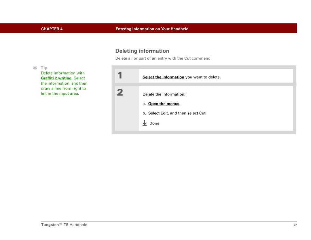 Palm Tungsten T5 manual Deleting information 