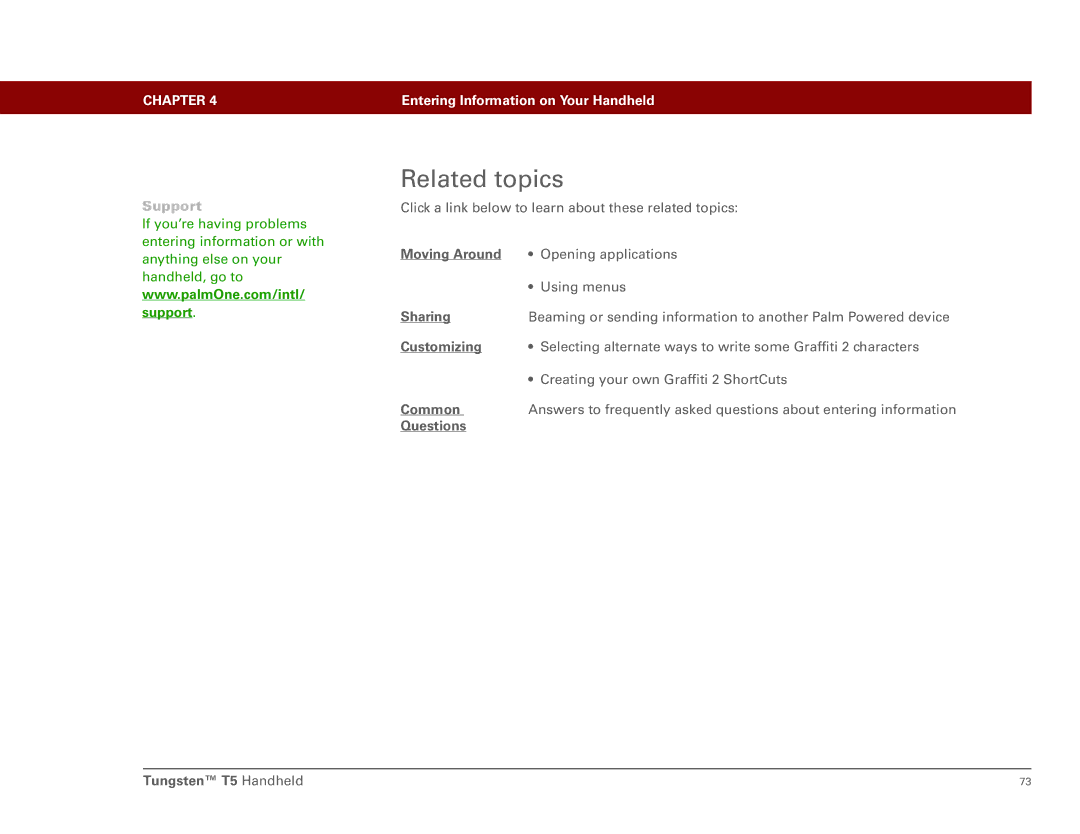 Palm Tungsten T5 manual Related topics, Moving Around 