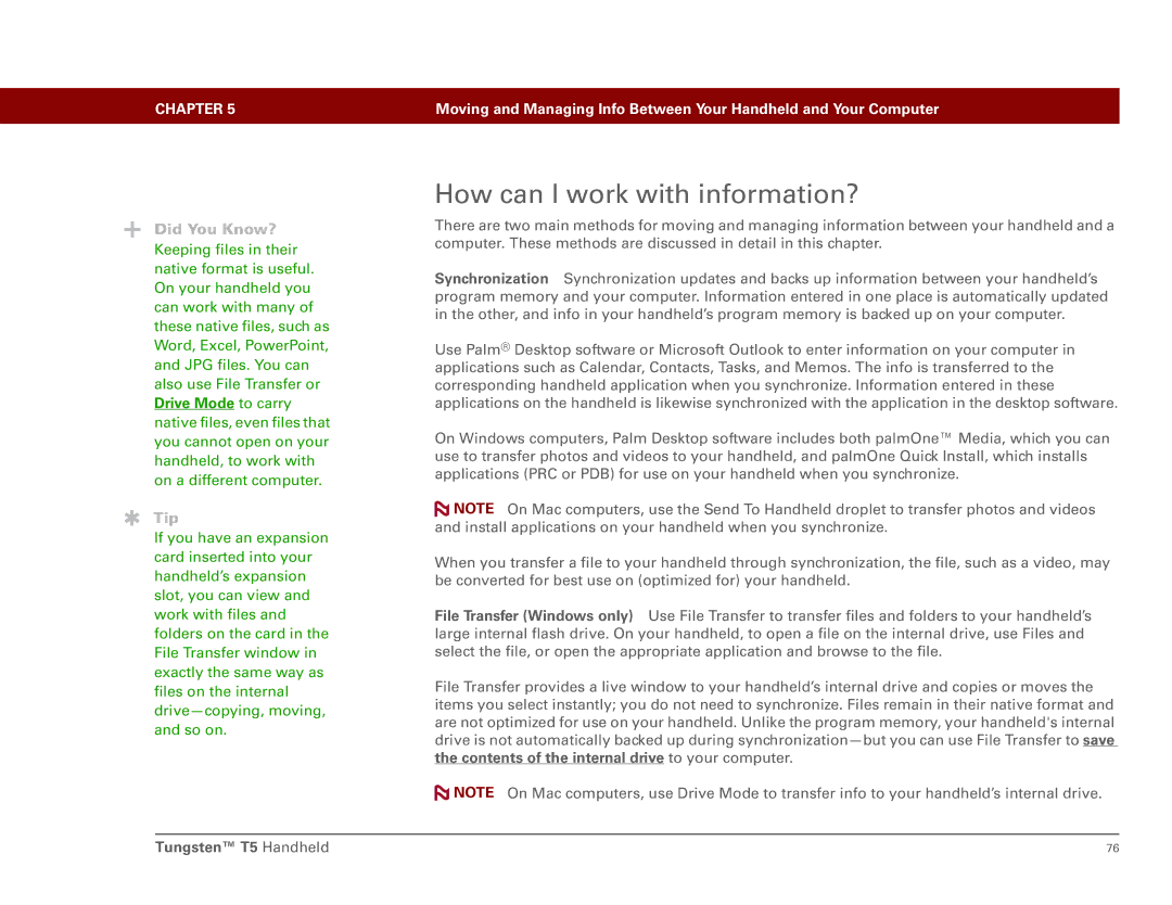 Palm Tungsten T5 manual How can I work with information? 