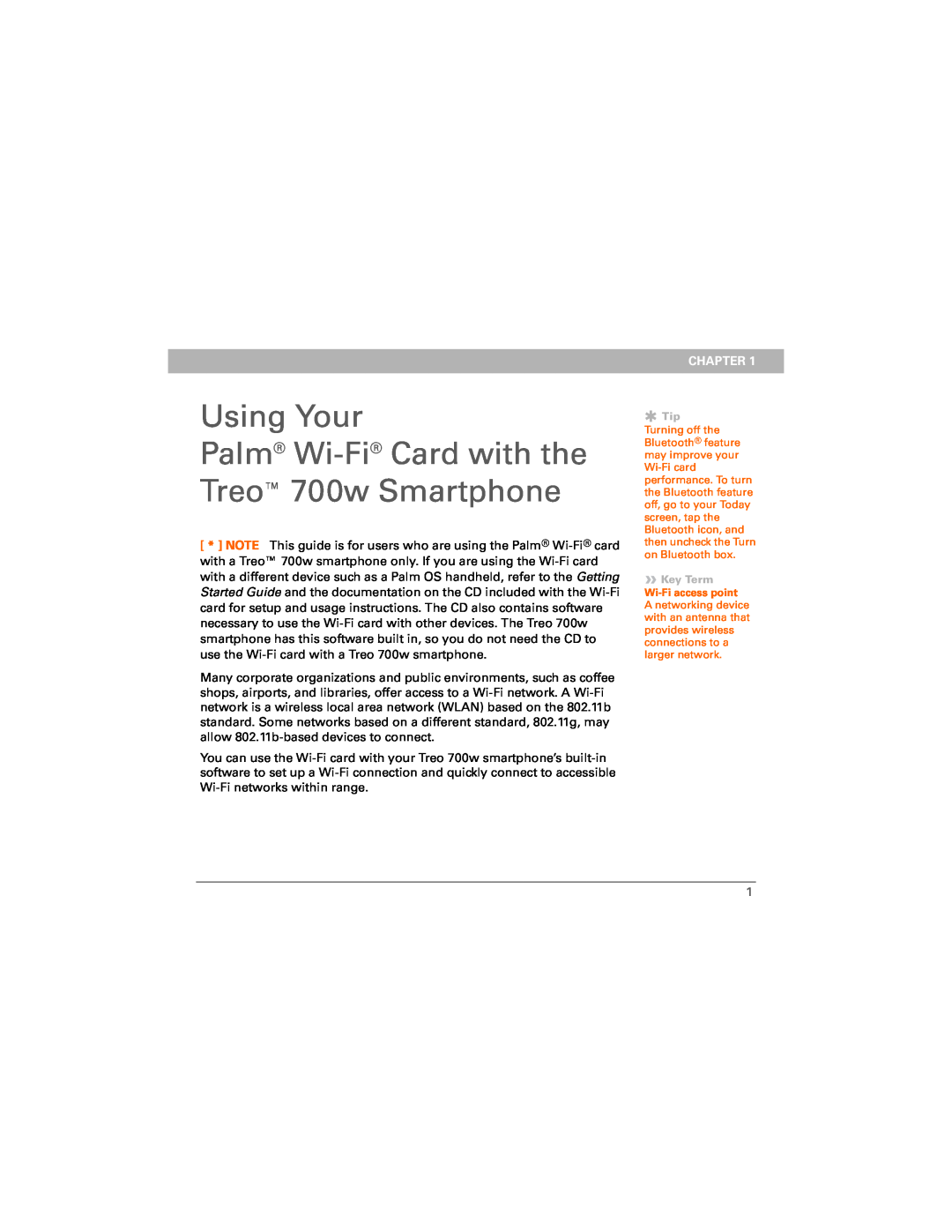 Palm manual Using Your Palm Wi-Fi Card with the Treo 700w Smartphone, Chapter 
