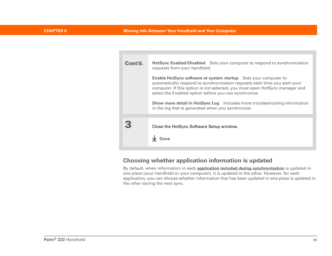 Palm Z22 manual Choosing whether application information is updated, Done 