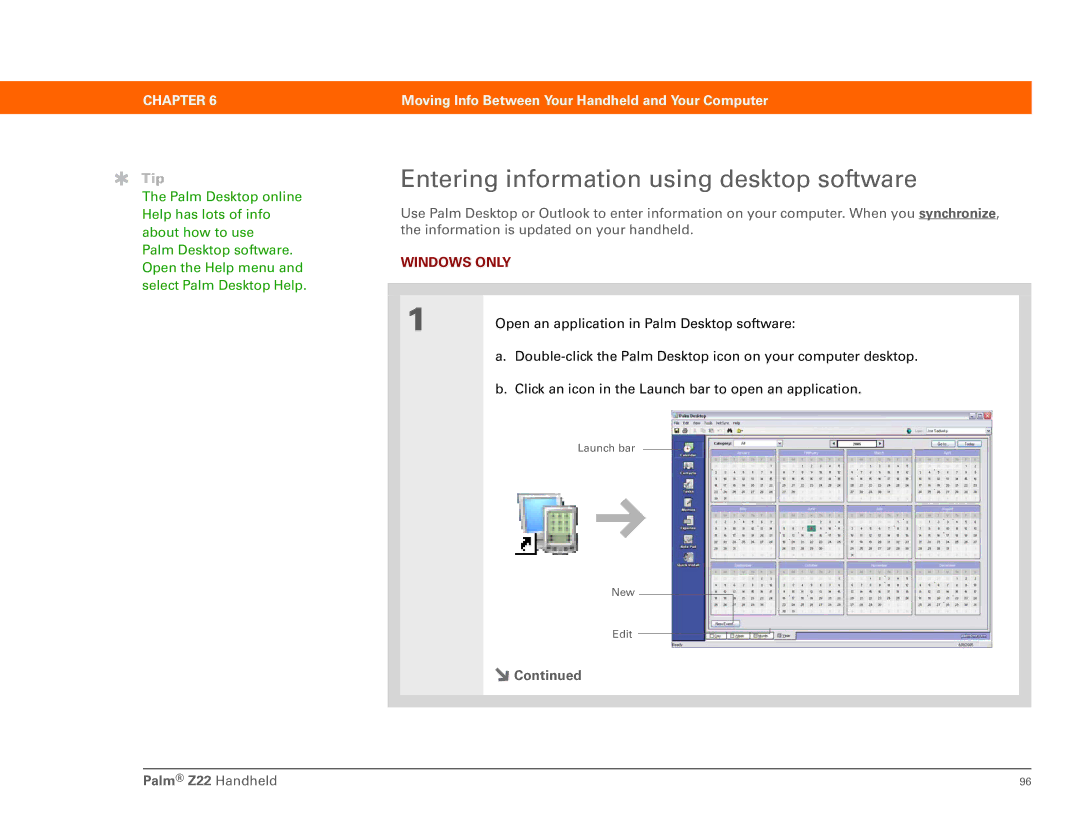 Palm Z22 manual Entering information using desktop software 