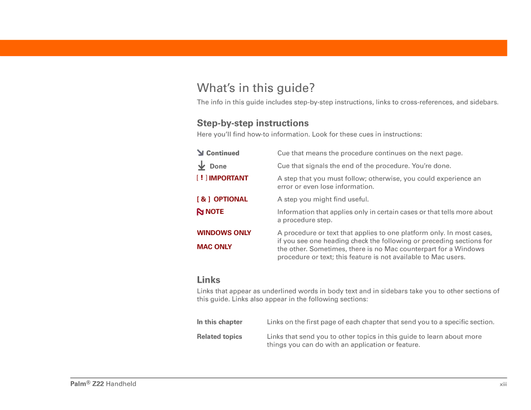 Palm Z22 manual What’s in this guide?, Step-by-step instructions, Links 