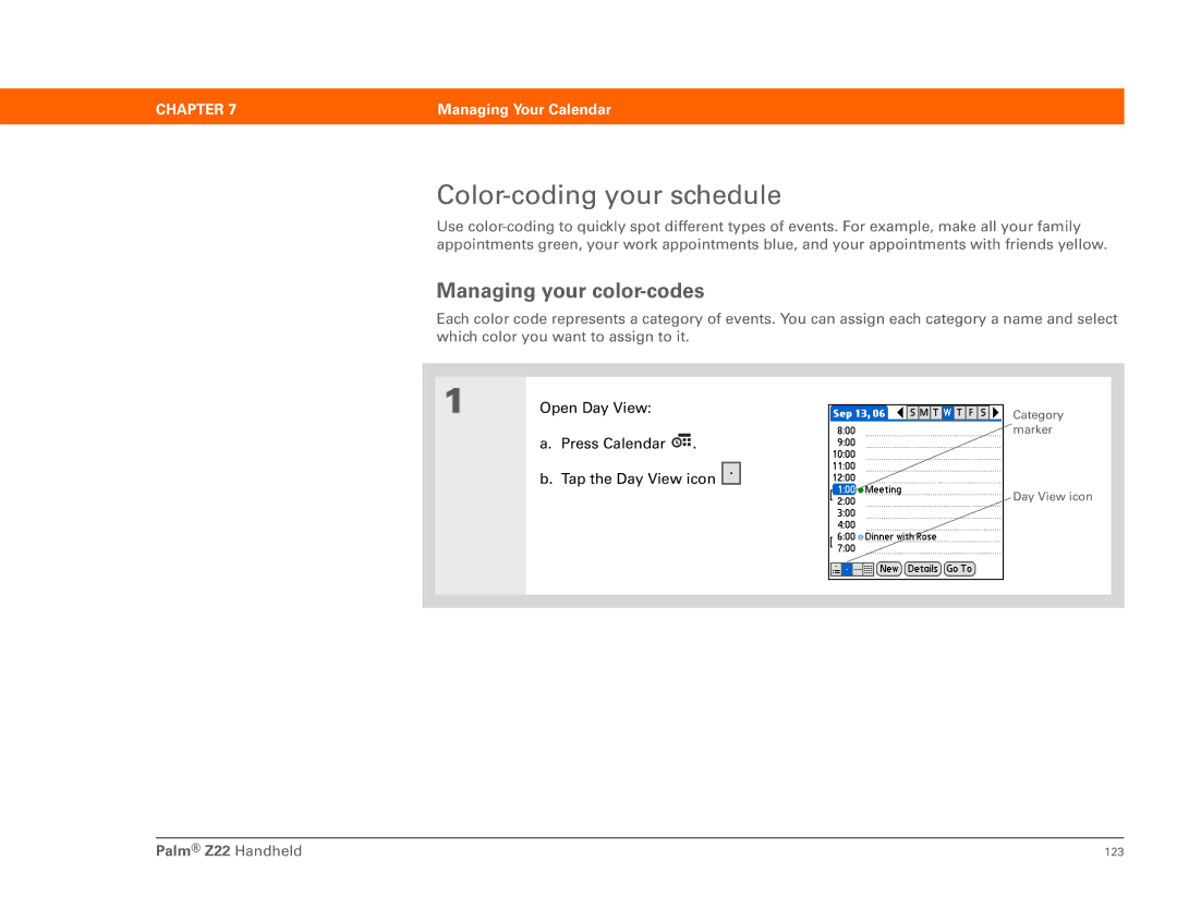 Palm Z22 manual Color-coding your schedule, Managing your color-codes 