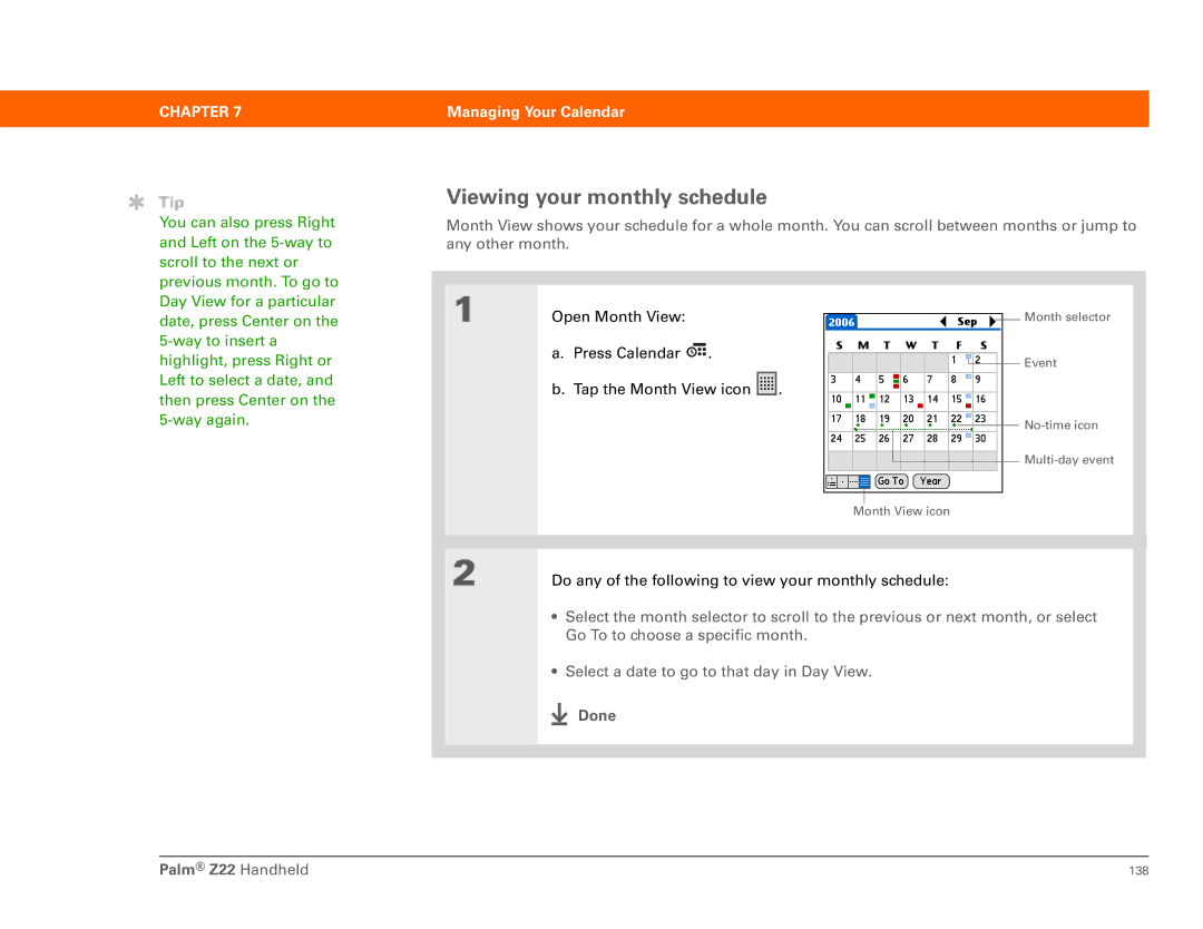 Palm Z22 manual Viewing your monthly schedule 