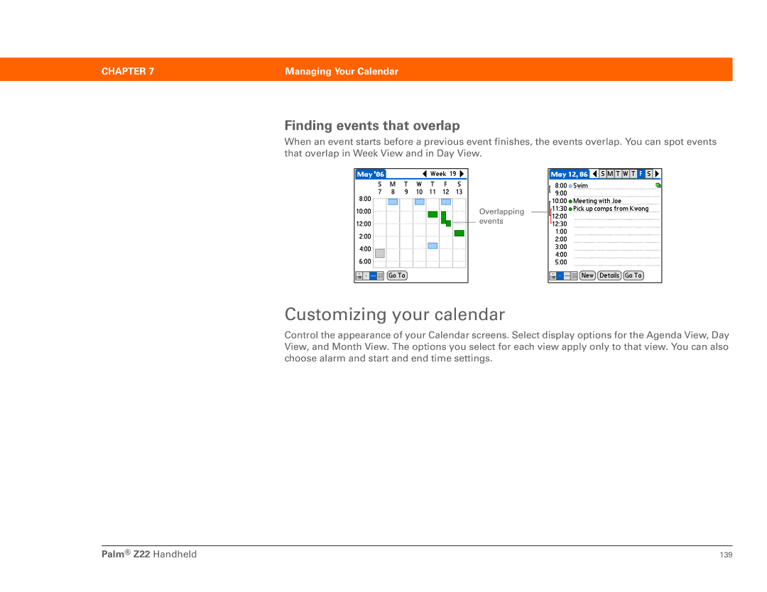 Palm Z22 manual Customizing your calendar, Finding events that overlap 