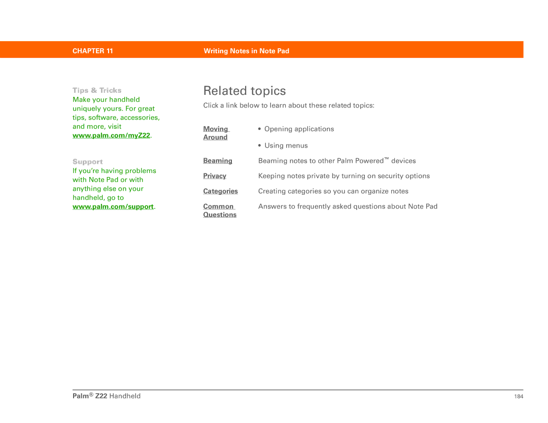 Palm Z22 manual 184 