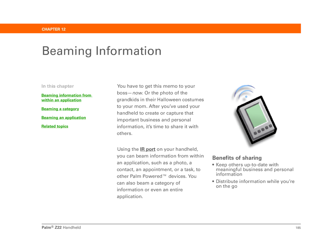 Palm Z22 manual Beaming Information, Benefits of sharing 