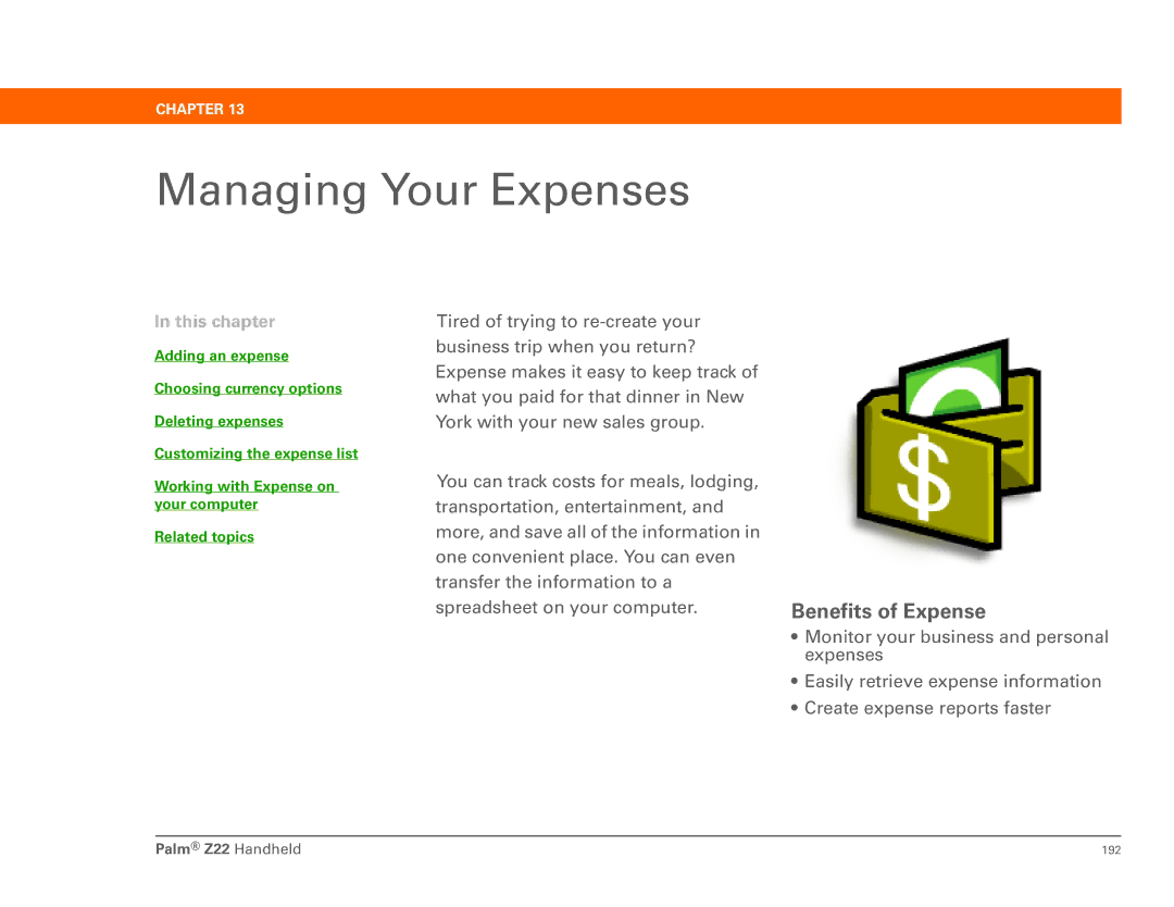 Palm Z22 manual Managing Your Expenses, Benefits of Expense 