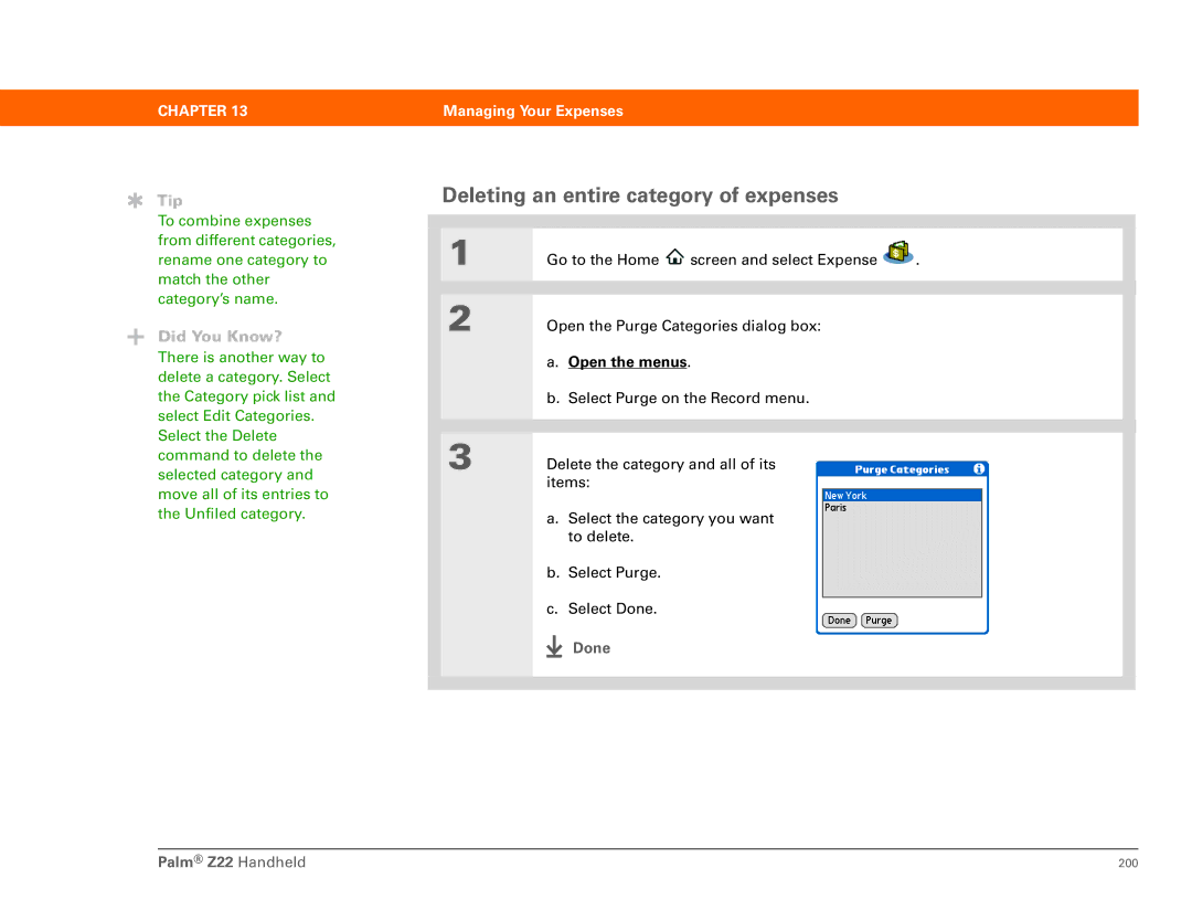 Palm Z22 manual Deleting an entire category of expenses 